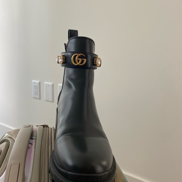 Gucci Women's Trip Embellished Block Heel Chelsea Boots 37.5 - Picture 11 of 11